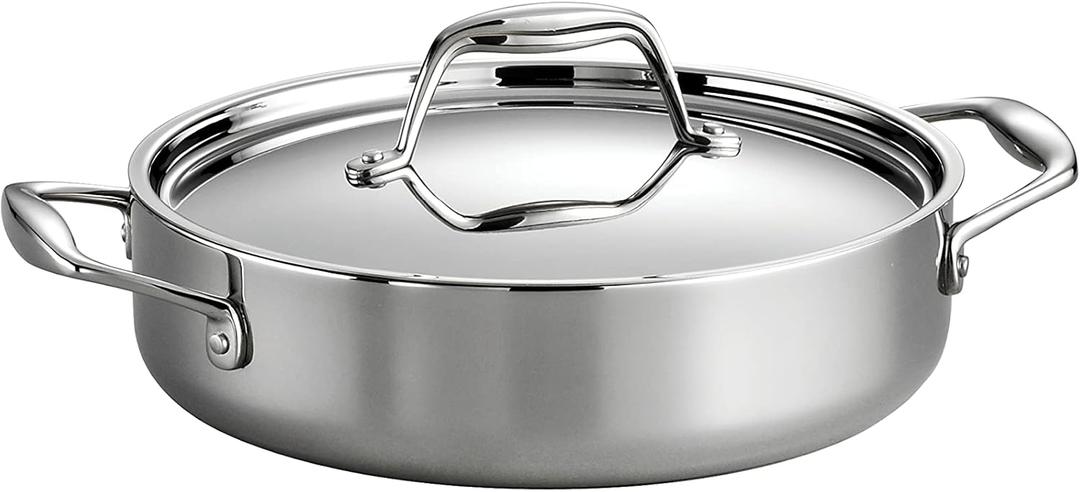 Tramontina Signature Tri-Ply Clad Stainless Steel 3-Quart Braiser Pan with Lid, Induction-Ready, Dishwasher-Safe, NSF-Certified, Made in Brazil