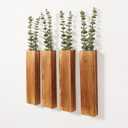 4-Pack Wood Wall Planters with 8 Removable Faux Eucalyptus Stems - Modern Farmhouse Wall Decor for Living Room, Bedroom, Bathroom - Wooden Wall Vases and Fake Eucalyptus for Home Office Decor
