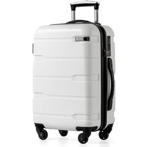 Coolife Carry On Luggage 22x14x9 Airline Approved Hardside PC+ABS Suitcase with TSA Lock, Lightweight Rolling Travel Luggage with Spinner Wheels(White, 20in)