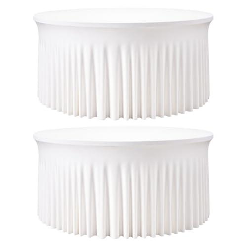 GEWONELIFE 2 Pack White 72 inch Round Spandex Tablecloth, Washable Stretchy Fitted 6FT Round Tables,Elastic Edge with Skirt, Wrinkle-Free Table Cloths for Wedding Banquet Party Birthday Buffet