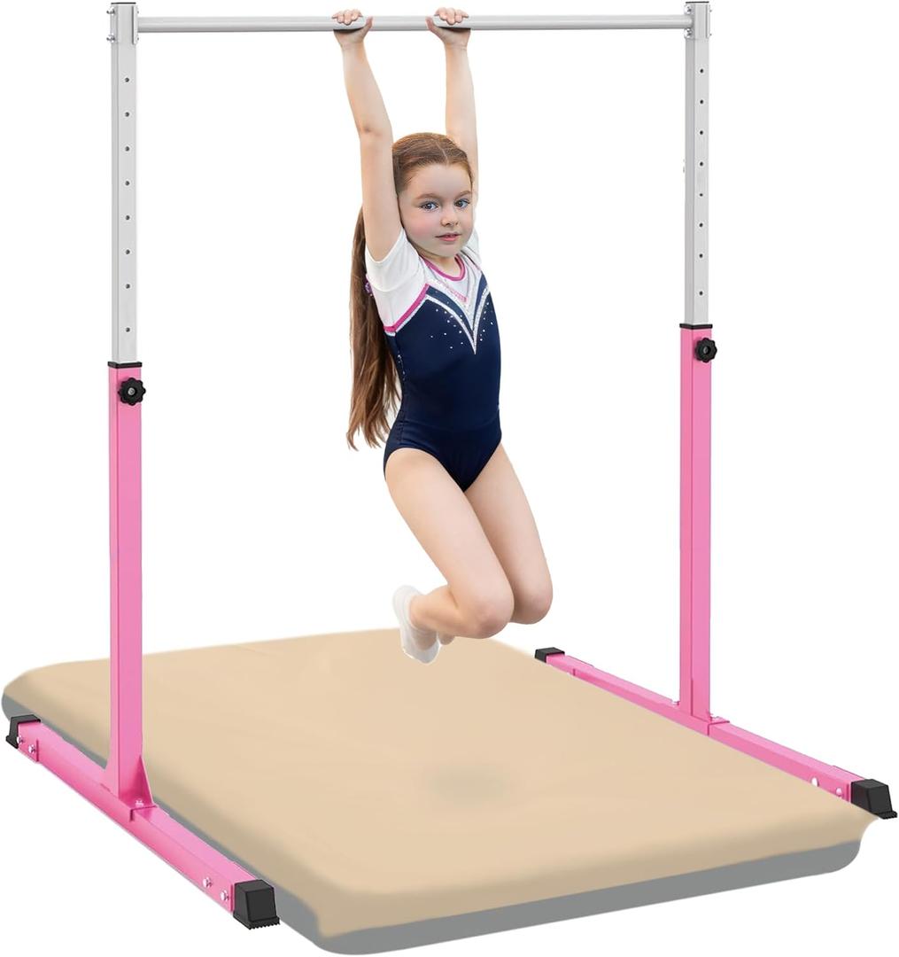 Gymnastics Bar for Kids Ages 3-15, 3' to 5' Adjustable Height, Gymnastic Kip Bar Horizontal Bar for Gymnast, Anti-Slip and Easy to Assemble, Home Gym Equipment Indoor for Girls, Boys