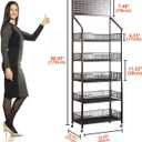5 Tier Retail Display Rack, Metal Snack Rack with Wheels, 24inch Wide Chip Snack Display Stand with 15 Hooks for Kitchen Office Supermarket, Black (1)