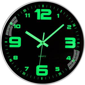 Wall Clock 12 inch Battery Operated Silent Non-Ticking Glow in The Dark Clocks Analog Small Digital Night Light Up Neon Outdoor Clocks for Living Room Bedroom Kitchen Bathroom Home Decor (White)