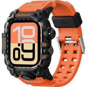 amBand Rugged Case with Band for Apple Watch 44mm, Compatible with iWatch Series SE 3/SE 2nd Generation/SE/6/5/4, Military Grade Shockproof Bumper Cover, Tactical Band for Men, Orange