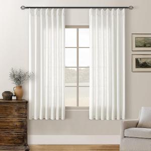 TWODRAPES Beige White Pinch Pleated Linen Curtains 63 Inch Length 2 Panels for Dining Room Kitchen Bedroom Semi Sheer Pleat Drapes with Hooks Rings Light Filtering Short Window Curtain Cabinet 40x63