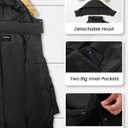 Women's Long Thicken Puffer Jacket Warm Coat with Faux Fur Removable Hood (Black, L)
