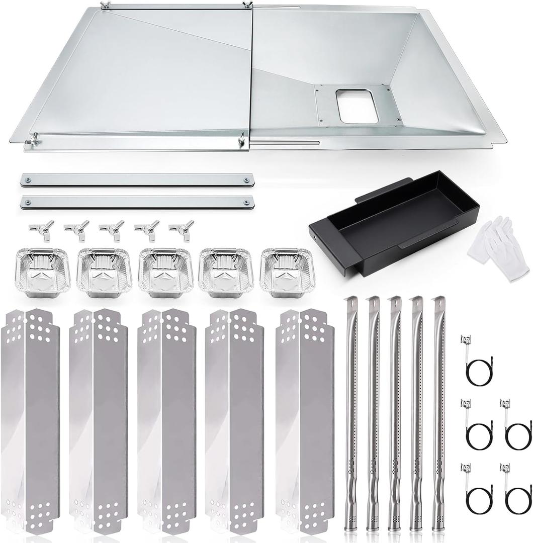 Hiorucet Grill Drip Pan Kits for Nexgrill 720-0882A Replacement Parts, Grease Tray, Heat Plate Shield, Burner, Igniters for Nexgrill Replacement Parts 5 Burner 720-0882A, 720-0896, 4 Burner 720-0925P.