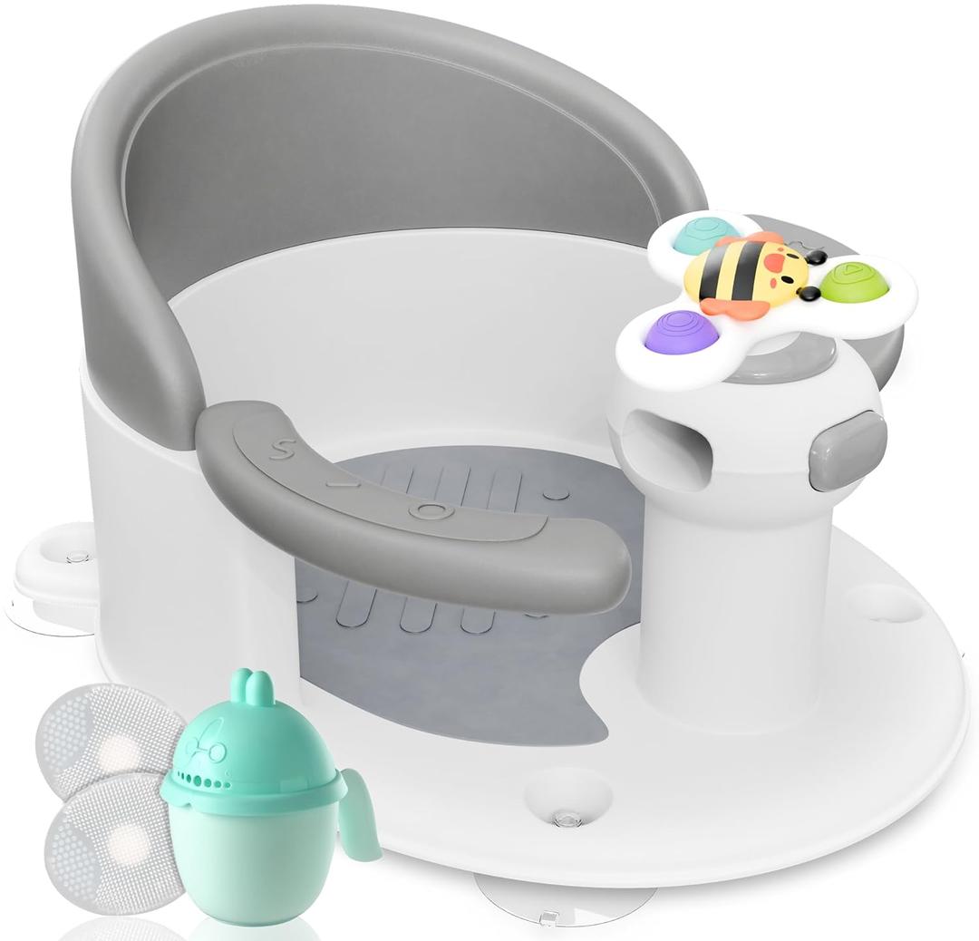BEBELEH Baby Bath Seat for Babies 6 Months & Up - Safe Infant and Toddler Baby Bathtub Seat for Sitting Up - Baby Bath Tub Baby Tub Seat for Shower (Gray)