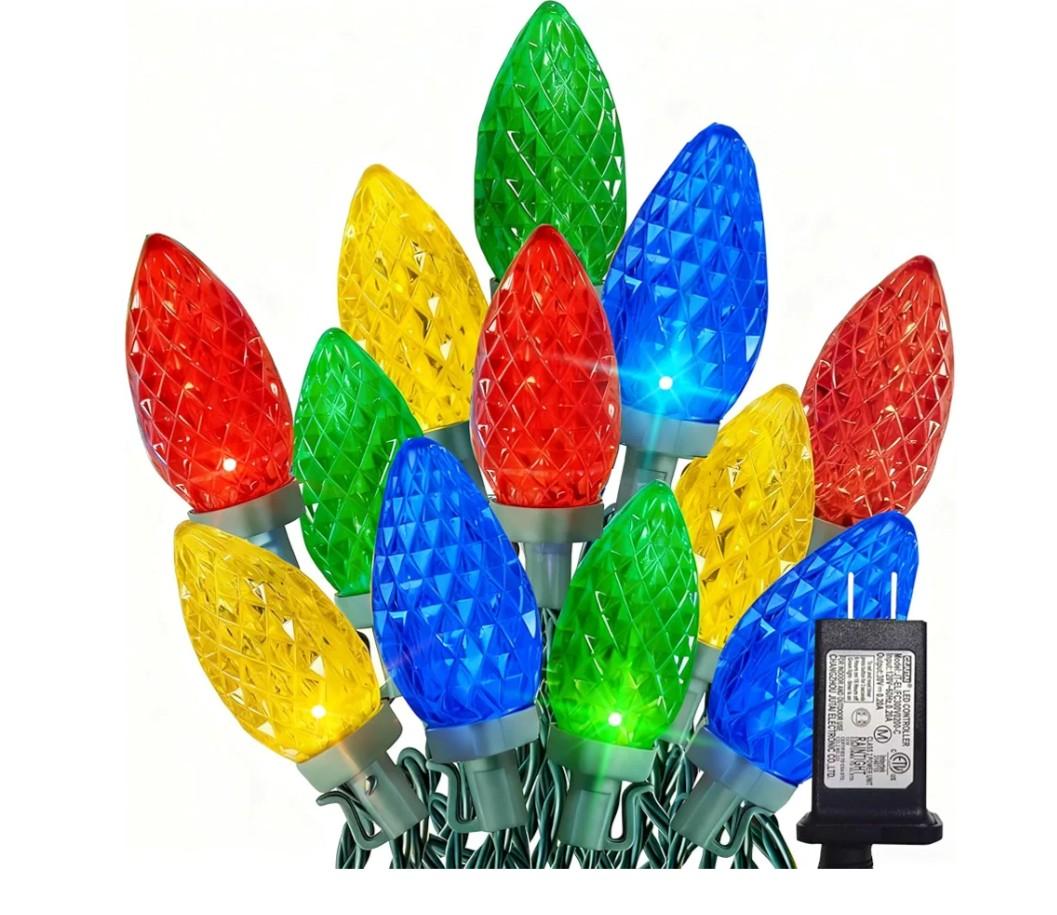 Dazzle Bright C9 Christmas String Lights, 110 LED 66 FT Waterproof Connectable Green Wire Fairy Lights, Christmas Lights for Indoor Outdoor Home Yard Xmas Tree House Decorations (Multi-Colored)