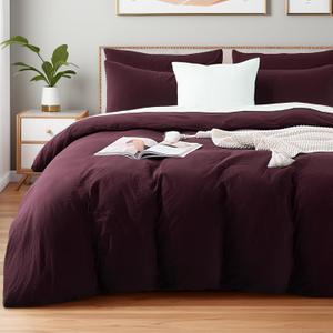NEXHOME PRO Oversized King Duvet Cover Set  100% Certified Organic Cotton with Washed Feel & Linen-Like Texture, Comfortable & Breathable, Home Bedding Set Burgundy (No Comforter) 12098N