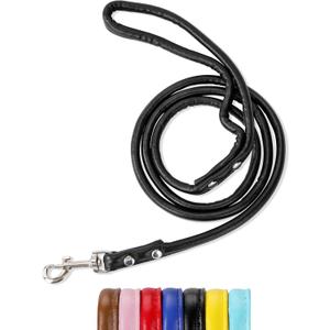 Black Soft Leather Dog Leash for Small,Medium Dog Walking, Comfortable Leather Handle, 4 ft Black