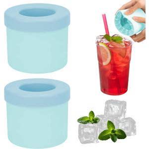 2 Pack Cylinder Silicone Ice Cube Molds, Easy-Release Ice Cube Trays for Cocktails, Whiskey, Coffee, Drinks, Portable Ice Bucket Maker Cup with Squeeze Design, 40 Pcs Ice Cubes Capacity (Blue)