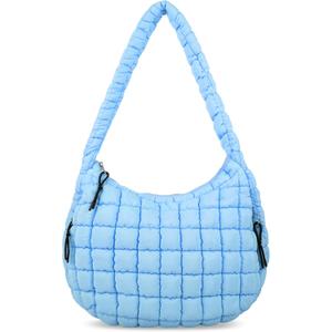 Quilted Puffer Tote Bag for Women - Large Crossbody Bag, Lightweight Nylon Puffy Carryall Hobo Puff Shoulder Bag (Blue)
