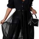 Ekaliy Women Sexy Short Sleeve Bodycon High Low Asymmetrical Ruffle Tunics Blouse Shirt Top Dress (XX-Large, Black)