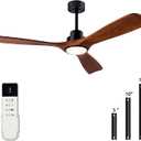 52" Wood Ceiling Fan with Light Remote Control(FCC) Quiet DC Motor 3 Blade Dimmable Ceiling Fans for Bedroom Living Room Indoors and Outdoors Dark Walnut (Walnut Blades+Matte Black Body)