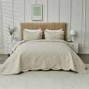 Oversized King Bedspreads 128x120 Extra Wide Quilt for Tall King California King Bed Lightweight 3 Piece Quilted Coverlet Pillow Shams Set Beige