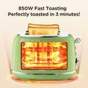 Wiltal Toaster Retro 2 Slice, Vintage Green Toaster with Lid, with Bread Attachment, Preheat, Defrost And Cancel Functions, 6 Browning Levels (Green)