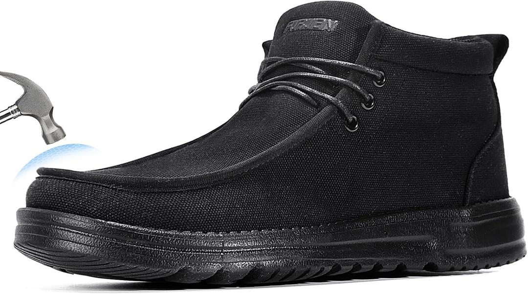 Furuian Steel Toe Shoes for Men High-top Safety Shoes for Men Lightweight Work Boots Canvas Steel Toe Sneakers Comfortable Work Loafers Zapatos De Trabajo para Hombres (7, All Black)