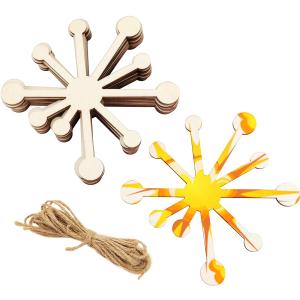 30 Pack 4 Inch Wood Starburst Cutouts Unfinished Wood Starburst Crafts Wooden Starburst Hanging Ornaments DIY Starburst Craft Gift Tags for Home Party Decoration