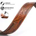 SANSTHS Western Leather Belt Strap for Men, Cowboy Belts without Buckle Cowgirl Western Strap Belt for Jeans Christmas Belts (for 46"-50" Waist, Coffee/Feather)