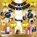 Birthday Party Decorations, Black Glod Foil Fringe Curtain, Happy Birthday Banner, Hanging Star, Metallic Tablecloth, Whisky Beer Heart Confetti Balloons, Sash for Men Husband