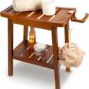 Bamboo Shower Bench for Inside Shower  Waterproof Bathroom Spa Seat with Shelf, Hooks & Soap Tray  Wood Shower Stool for Shaving, Sauna, or Small Bathroom  Walnut