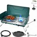 2 Burner Propane Stove, 20000BTU Portable Camping Stove with 2 Adjustable Burner and Wind Guards, Camping Cooktop with Ignition & Griddle for Camping,Tailgating, BBQ, Grilling,Outdoor Gear