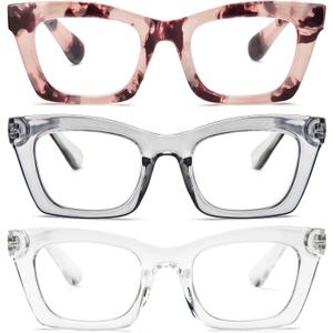 REAVEE Oprah Style Reading Glasses for Women, Blue Light Blocking Cute Oversized Square Computer Readers Spring Hinge (Clear/Pink Leopard/Grey) +1.25