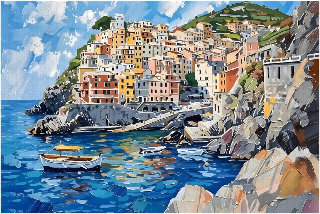 Adult Puzzles 1000 Pieces DIY Cinque Terre Wooden Puzzles Children and Elderly Puzzles Modern Home Decor Wall Art Unique Gift 75 cm x 50 cm(27.56 x 16.68 in)