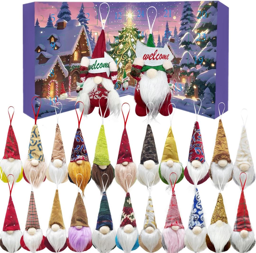 24Pcs Gnome Christmas Advent Calendar 2025, 24 Pack Christmas Gnomes Ornaments, 24 Days Countdown Surprise Gnomes Gift to Decoration for Tree (Style B)