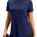 Women's Workout Shirts Bum-Covering Length Lightweight Short Sleeve Dry Fit Athletic Hiking Running Summer Tops for Women (Blue, XL)