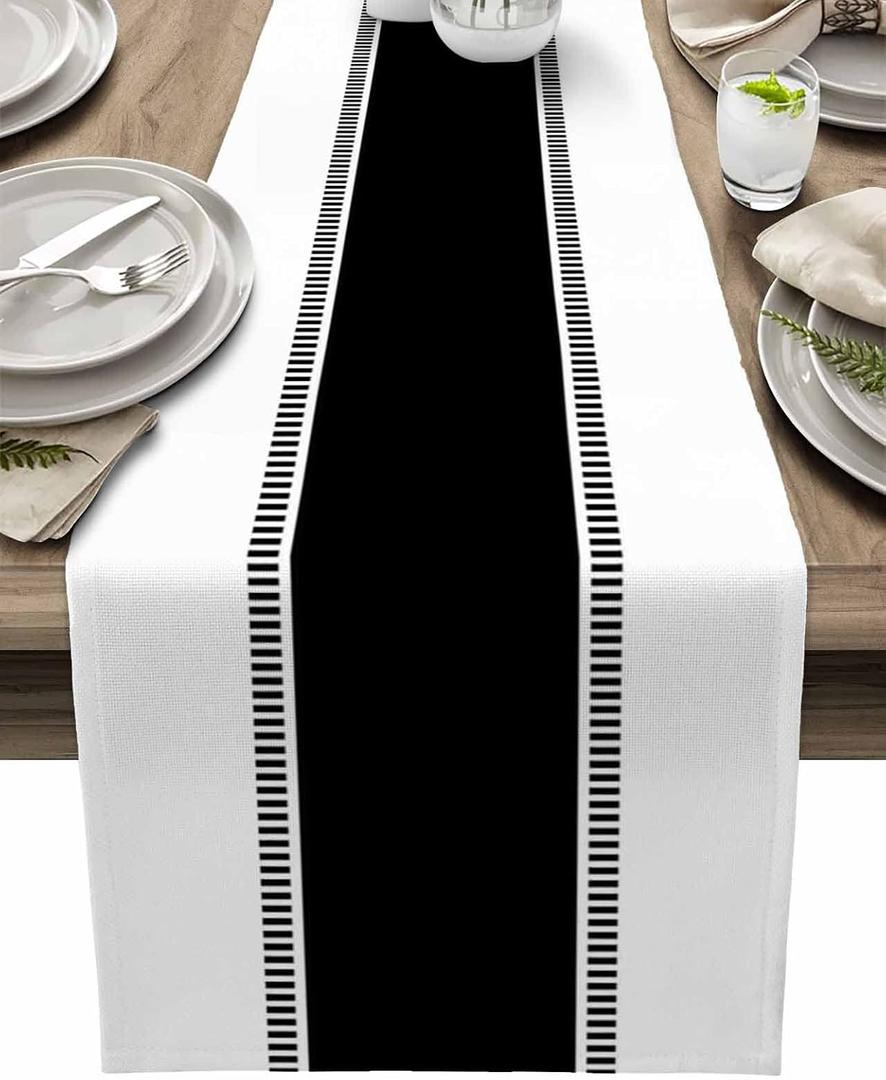 Black Table Runners 120 inches Long, Modern Stripes Table Runner Dresser Scarves,Non Slip Decortaive Table Runner Cover for Dining Coffee Table Farmhouse Party Wedding