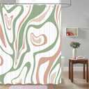 DYNH Cute Green Shower Curtain,Cute Boho Aesthetic 70S Abstract Sage Green Pink Wavy Spiral Swirl Shower Curtain, Vintage Retro minimali Teen Girls Shower Curtain Set with Hooks,72X72IN (Multi2)