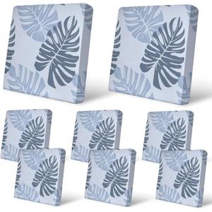 pickyNproud 8Pcs Patio Cushion Covers Stretch Outdoor Couch Cushions Slipcovers Replacement Washable Furniture Protector with Elastic Bottom Sofa Chair Seat Cover, Gray Leaves