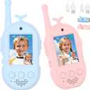 Video Walkie Talkies for Kids, 2 Pack Kids Walkie Talkies Rechargeable, Voice Changer & Sticker Effect,Long Range Toys for Family Games, Outdoor Camping, Gifts for Boys and Girls Ages 3-12 (BLue+Pink)