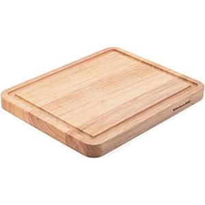 KitchenAid Classic Rubberwood Cutting Board with Perimeter Trench, Reversible Chopping Board, 8-inch x 10-Inch, Natural