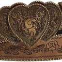 Women Western Belt with Heart Embossed Buckle Vintage Brown Belt for Jeans Pant Dress Cowgirl Cowboy Belts