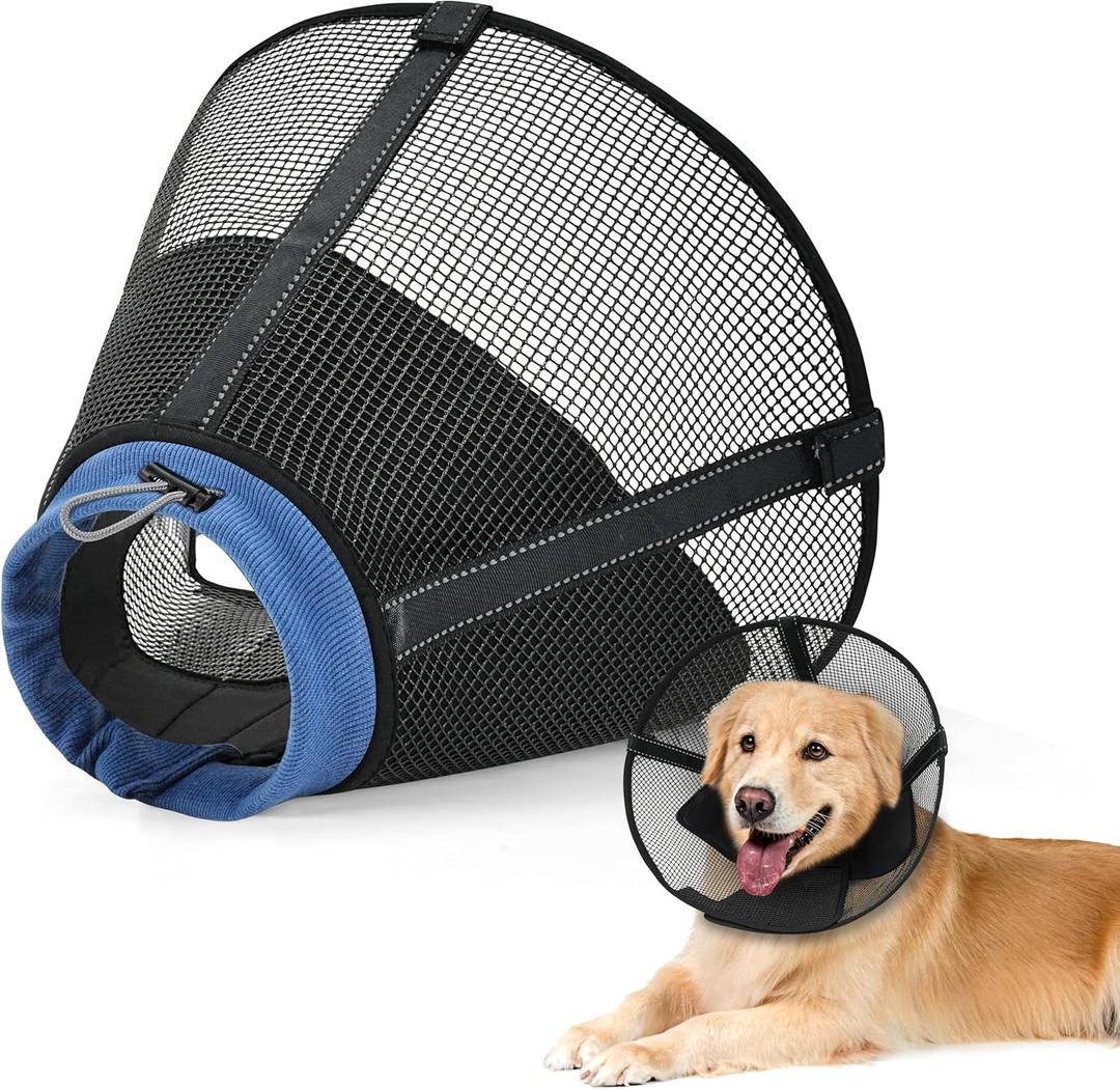 Dog Cone Collar to Stop Licking: Soft Mesh Recovery Collar After Surgery with Detachable Pad, Elizabeth Cone Alternative for Dogs, Normal Eating and Drinking (XS,Black and Blue)