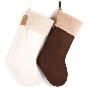 Christmas Stockings,2 Pack 20 Inches Hanging Xmas Stocking DIY Nametag for Family,Suede Fabric Stockings Fireplace Decorations Ornaments for Xmas Holiday for Family Kids