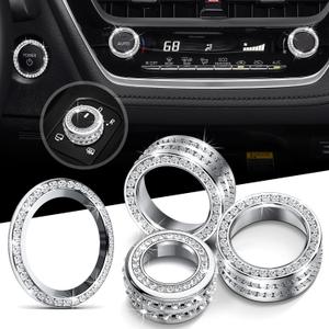 for 2020-2025 2026 Toyota Corolla & 2022-2025 2026 Corolla Cross Accessories, 4pcs Aluminum Alloy Knob Cover Trim Set - Rearview Mirror Switch, AC & Push Start (Bling)