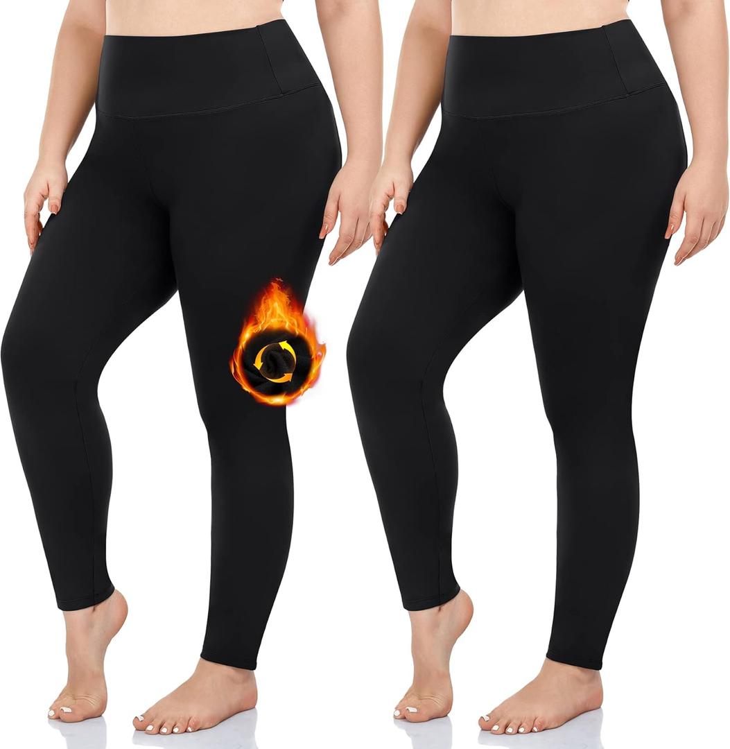 FULLSOFT 2 Pack Women's Plus Size Fleece Lined Leggings-Thermal High Waist Stretchy 1X-4X Yoga Pants for Winter Workout (3X-Large)
