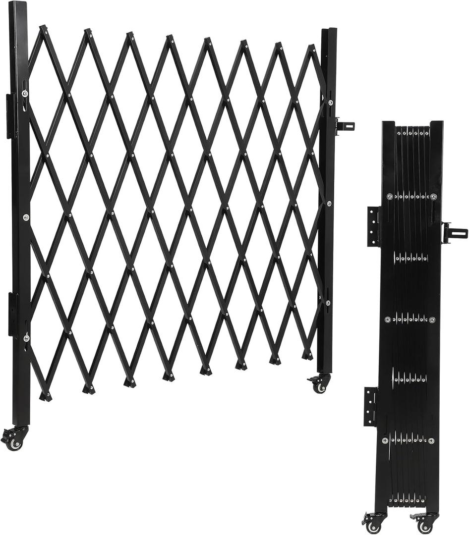 Single Foldable Security Gate 85" H x 95" W Aluminum Expandable Fence Portable Safety Barrier with Casters Retractable Driveway Gates 360Rolling Barricade Gate Mobile Barricade Safety Barrier