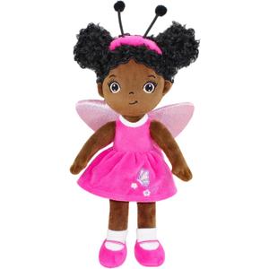 Black Baby Doll,Blacks Dolls African American Stuffed Toy,12 Rag Dolls for Girls Soft Gifts,Brown Doll Fairy Baby Toy Plush Toys for Christmas Birthday Party(Small-Black Butterfly)