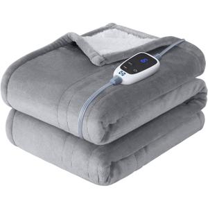 SEALY Electric Throw Blanket, Flannel & Sherpa Heated Throw with 6 Heating Levels & 2-10 Hours Auto Shut Off, Fast Heating & Machine Washable, 50x60 Inch, Light Grey