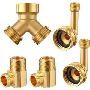 Feekoon 5 Pack Brass Dishwasher Fitting Kit, Brass Inlet Elbow, 3/8" MIP Elbow, Y Connector, Dishwasher Hookup Connection Kit for Water Supply Line