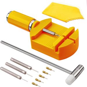 Watch Link Removal Kit, Resizing Adjustment Watch Band Sizing Strap Bracelet Pin Remover Fixing Repair Tool with Punch Hammer Extra Tips Replacement (Yellow)