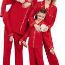 Ekouaer Christmas Family Matching Pajamas Long Sleeve Button Down Pj Set Festival Party Sleepwear (14-15 Years)
