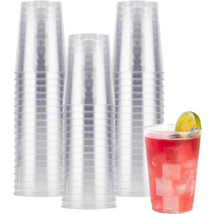 Goodluck 50PCS 10oz Clear Plastic Cups for Party, Disposable Clear Plastic Cups, Cocktail Glasses for Wedding Thanksgiving, Christmas, and Parties