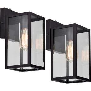 MICSIU 2 Pack Dusk to Dawn Outdoor Lighting, 11 Inch Matte Black Exterior Wall Lantern with Clear Glass, Exterior Wall Lights for House, Porch, Garage, Doorway, Pathway