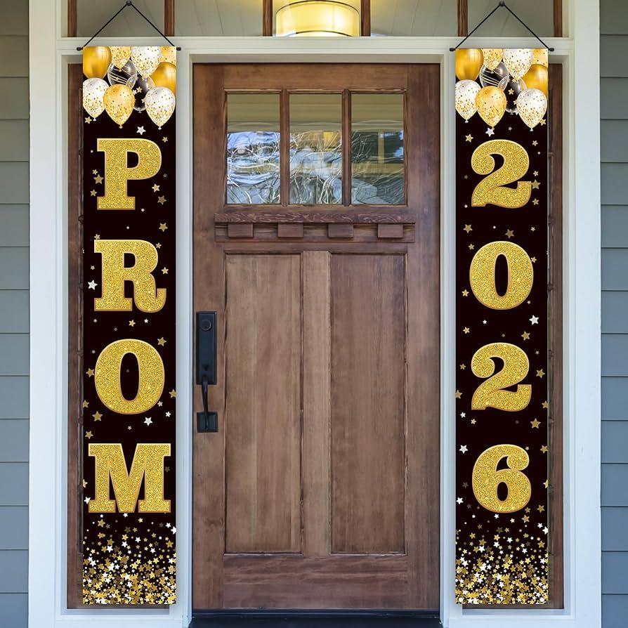3 Pcs Prom Night Decorations 2026 Graduation Party Supplies Glitter Prom Send off Banner Porch Sign Backdrop for Photoshoot 2026 High School College Graduation Celebrations